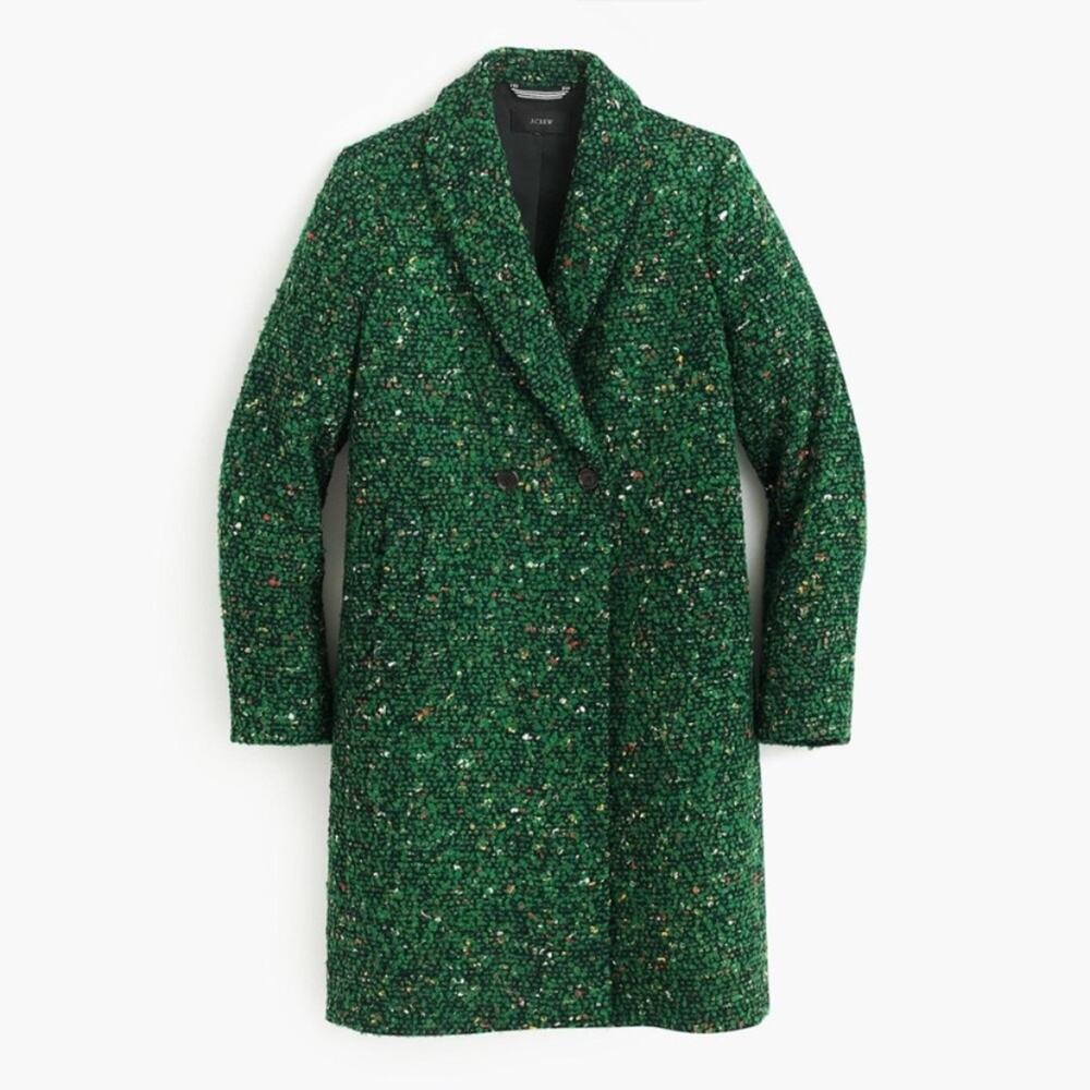 J. Crew Daphne Topcoat in Italian Tweed Green Wool Classic Holiday Chic Sleek 0